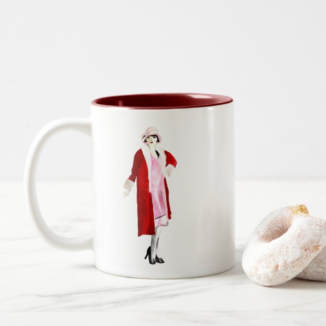 Flapper Vintage Fashion Dame rauscht zwanzig Zweifarbige Tasse (Mit Donut)