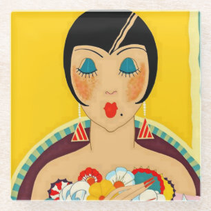 „Flappers und Blumen“ Art Deco von Jose Carlos Glasuntersetzer