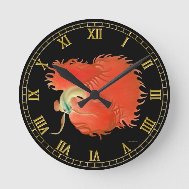 Flaring Red Betta Kampf Fish Wall Clock Runde Wanduhr (Vorderseite)