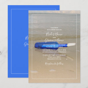 Flasche auf Strand Sand Hochzeit Einladung