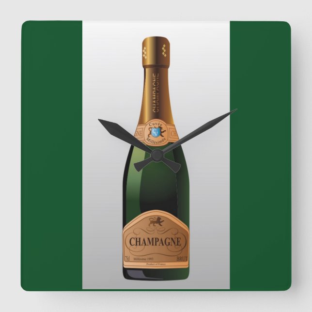 FLASCHE CHAMPAGNE QUADRATISCHE WANDUHR (Vorderseite)