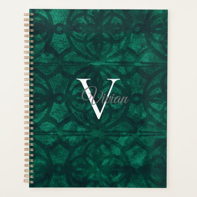 Flasche Grüne Batik Elegante Monogram Name Planner Planer (Vorderseite)
