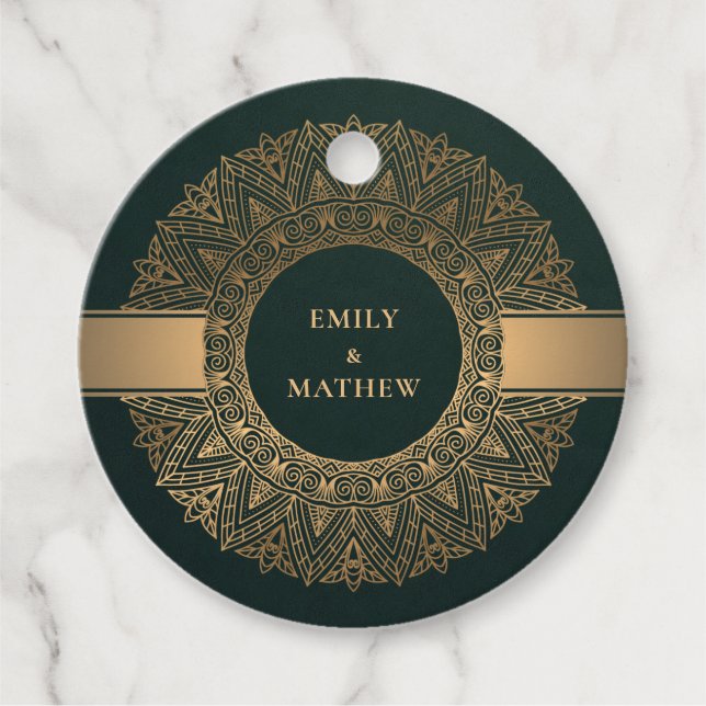 FLASCHE GRÜNGOLD CLASSIC VERZIERT MANDALA WEDD GESCHENKANHÄNGER (Vorderseite)