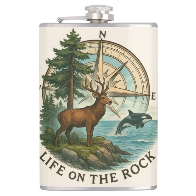 Flasche - Leben auf dem Felsen Flachmann (Vorderseite)