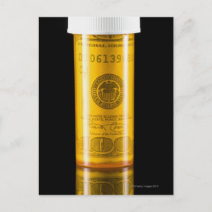 Flasche mit 100-Dollar-Schein Postkarte
