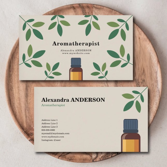 Flasche mit ätherischem Öl - Aromatherapeut Visitenkarte (Bottle of Essential Oil - Aromatherapist Business Card)