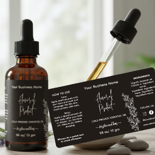 Flasche mit ätherischem Öl Botanical Black Etikett