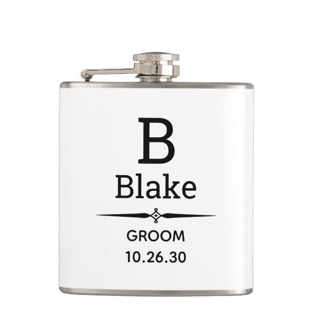 Flasche mit Bräutigam-Monogramm Flachmann (Vorderseite)