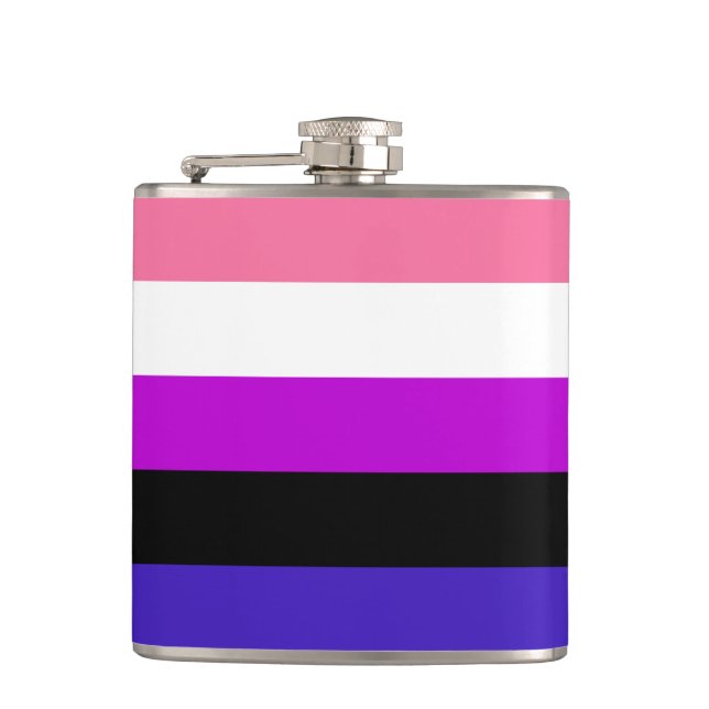 Flasche mit dem Flag Genderfluidität Flachmann (Vorderseite)