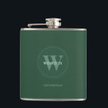 Flasche mit den Trauzeugen der Grünen Hochzeit Flachmann<br><div class="desc">Unsere Green Wedding Monogram Trauzeugen Flask - ein klassisches und modernes Accessoire, das Ihren Trauzeugen ein ideales Geschenk macht. Dieses Flasendesign verbindet Einfachheit mit einer Touch von Eleganz, die es Ihnen ermöglicht, es mit einem Monogramm und den Namen der Trauzeugen zu personalisieren. Das Schwarz-Weiß-Farbschema verleiht dem Ganzen einen zeitlosen Reiz,...</div>