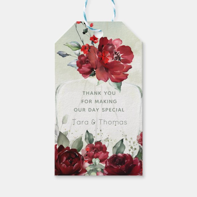 Flasche mit Gastgeschenk Hochzeit von Peonies - la Geschenkanhänger (Vorderseite)