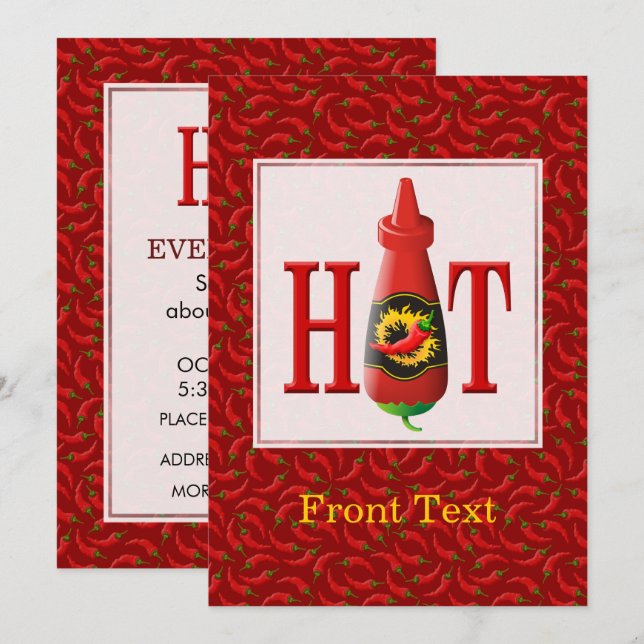 Flasche mit heißer Soße Einladung (Vorne/Hinten)