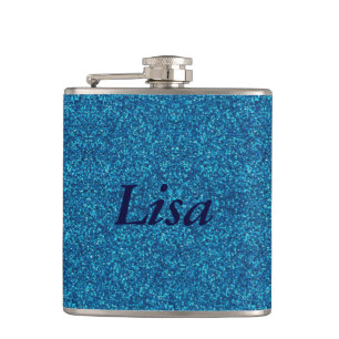 Flasche mit personalisiertem blauen Glitzer Flachmann