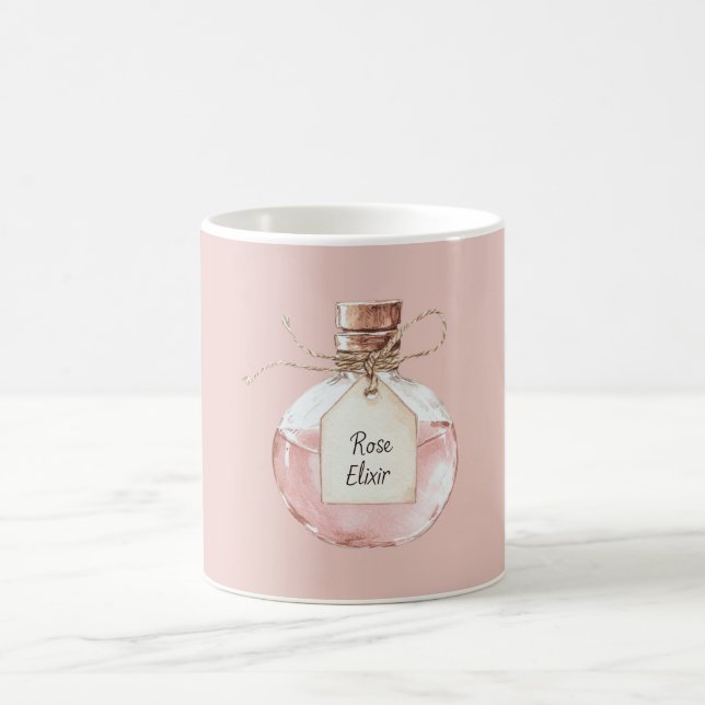 Flasche mit rosa Rosenelixier Kaffeetasse (Mittel)