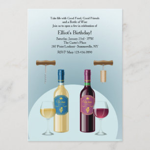 Flasche mit rotem und weißem Wein Einladung