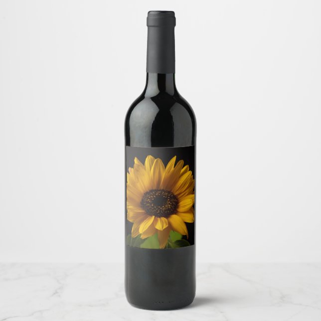 Flasche mit Sonnenblumen Weinetikett (Vorderseite)