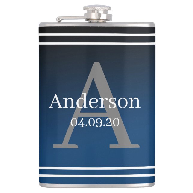 Flasche - Personalisierter blauer Anfangsbuchstabe Flachmann (Vorderseite)