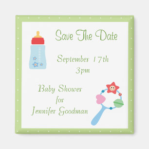 Flasche & Rattle Save the Date Kinderdusche Magnet