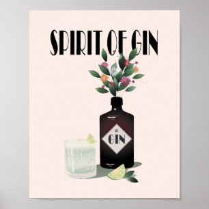 Flasche und Blume   Illustration für Gin Lovers Poster