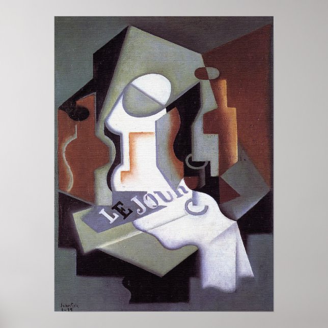 Flasche und Fruchtgeschirr von Juan Gris Poster (Vorne)