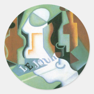 Flasche und Fruchtsaft von Juan Gris, Vintager Kub Runder Aufkleber