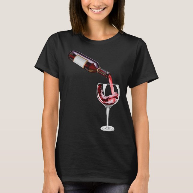 Flasche und Glas Wein T-Shirt (Vorderseite)