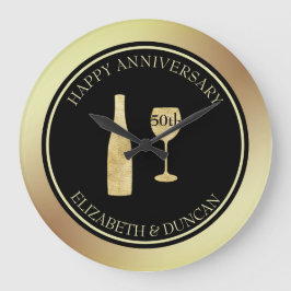 Flasche und Glitzer aus Gold Große Wanduhr