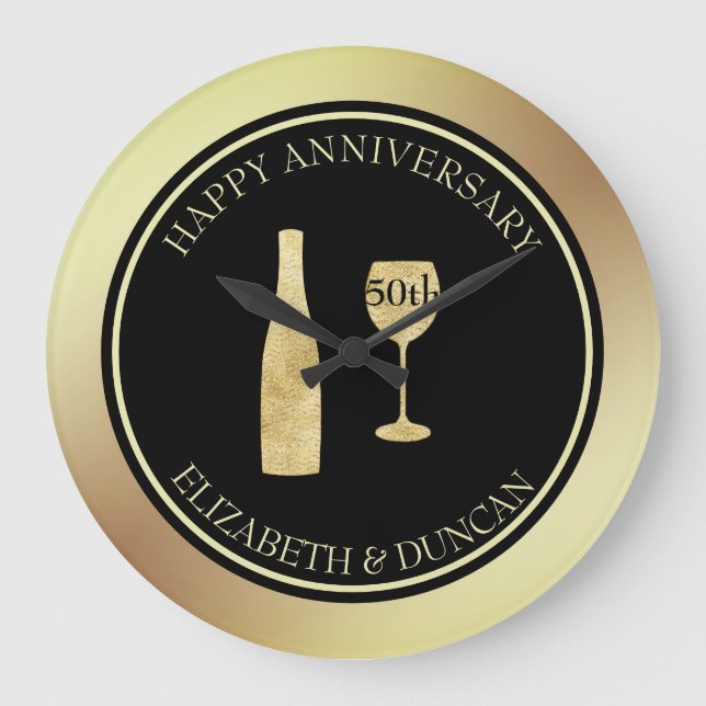 Flasche und Glitzer aus Gold Große Wanduhr (Vorderseite)