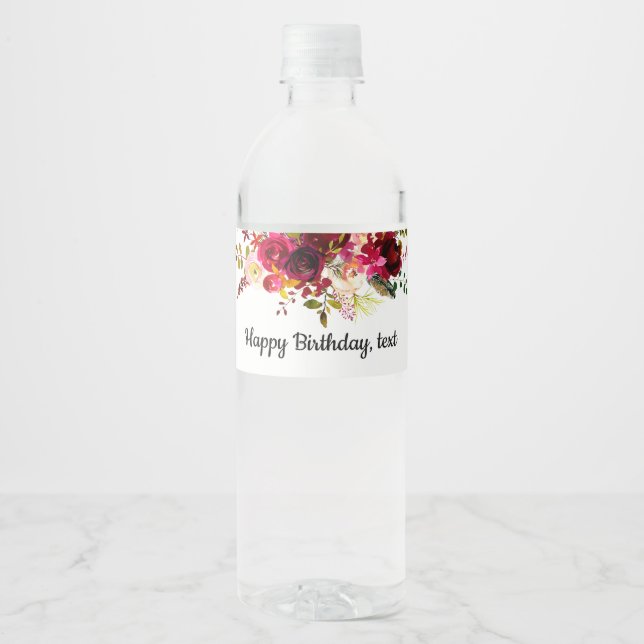 Flasche Wasser ETIKETT - boho floral (Vorderseite)