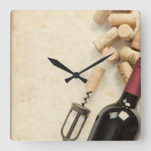 Flasche Wein Quadratische Wanduhr