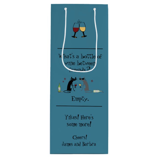 Flasche Wein zwischen Freunden Funny Cat Geschenktüte Für Weinflaschen (Vorderseite)