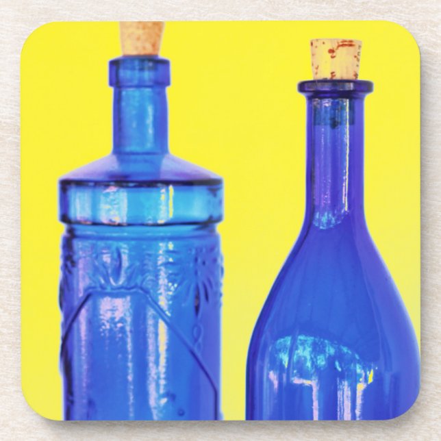 Flaschen aus blauem Glas Getränkeuntersetzer (Vorderseite)