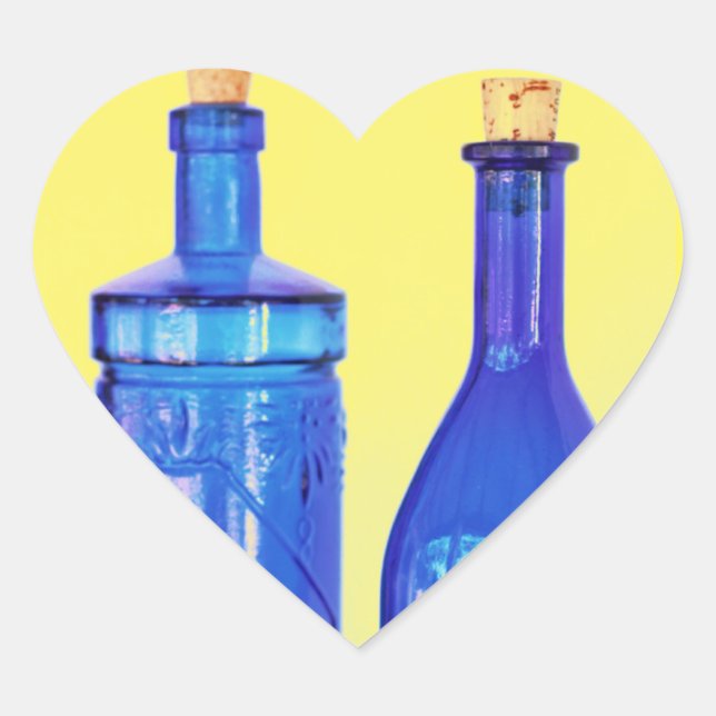 Flaschen aus blauem Glas Herz-Aufkleber (Vorderseite)
