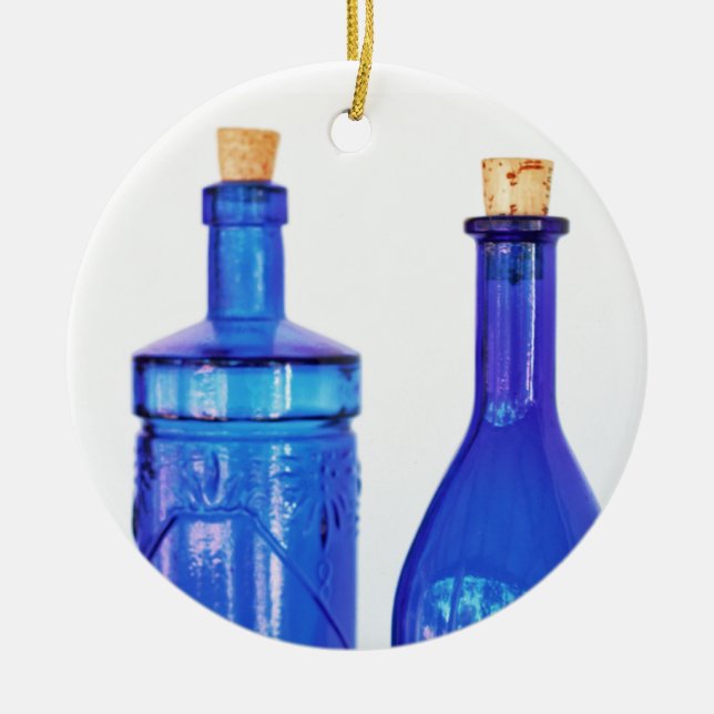 Flaschen aus blauem Glas Keramik Ornament (Vorne)