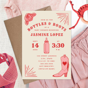 Flaschen & Boots Cowgirl Babydusche Einladung