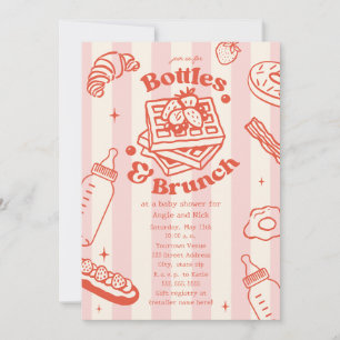 Flaschen & Brunch Doodle Pink Girl Babydusche Einladung