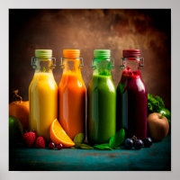 Flaschen mit frischem Obst und Gemüsesaft.