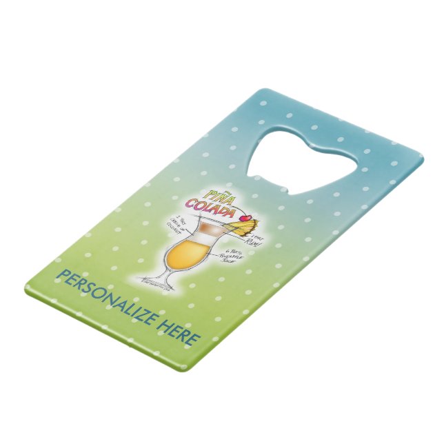 FLASCHEN-ÖFFNER - PINA COLADA GELDKARTEN FLASCHENÖFFNER (Vorderseite Schrägansicht)