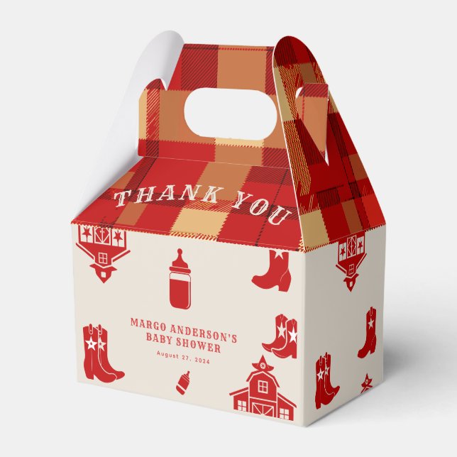 Flaschen & Stiefel Cowboy Retro Red Baby Dusche Geschenkschachtel (Vorderseite)