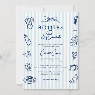 Flaschen und Brunch Doodle Baby Shower Blau Gestre Einladung