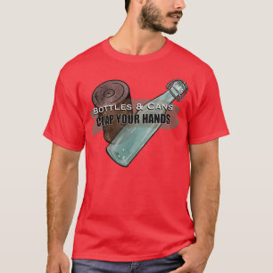 Flaschen und Dosen klammern sich an Ihre Hände T-Shirt