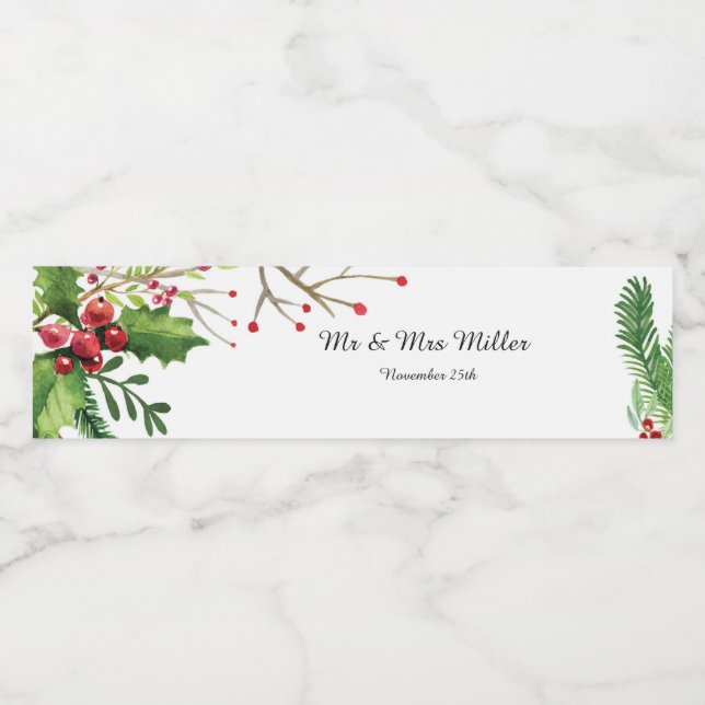 Flaschenetikett Botanische Wasserfarbenhochzeit Wasserflaschenetikett (Einzelnes Label)