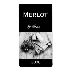 Flaschenetikett für Korken, Korkenzieher und Traub