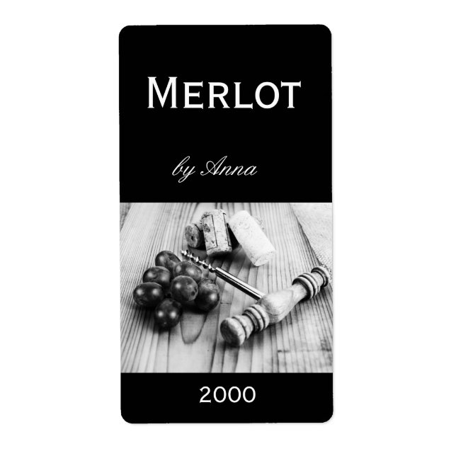 Flaschenetikett für Korken, Korkenzieher und Traub (Vorne)