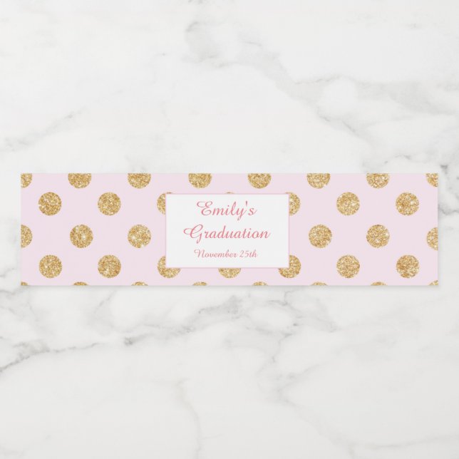 Flaschenetikett Graduierungsparty Rosa Gold Wasserflaschenetikett (Einzelnes Label)