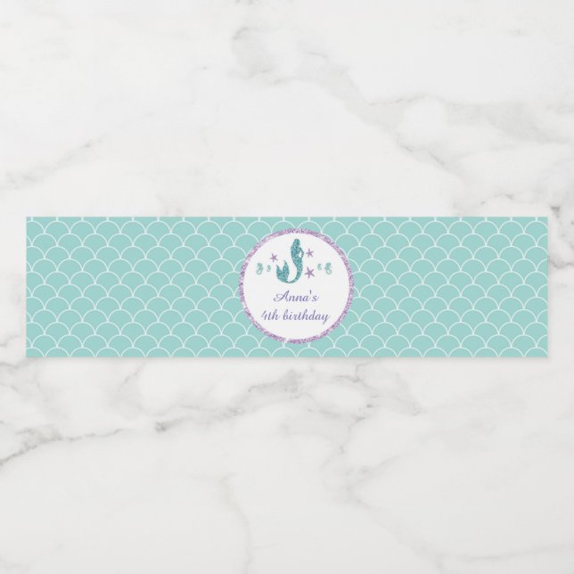 Flaschenetikett Mermaid Lila Aquamariner Geburtsta Wasserflaschenetikett (Einzelnes Label)
