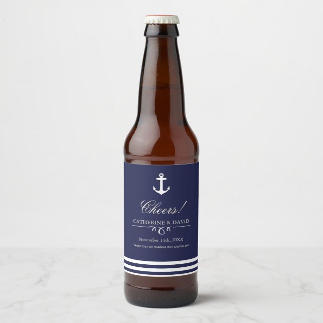 Flaschenetiketten für Navy und White Nautical Berr Bierflaschenetikett (Vorderseite)