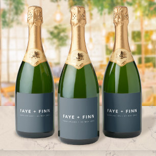 Flaschenetiketten Hochzeit   Blaues Champagner-Ges