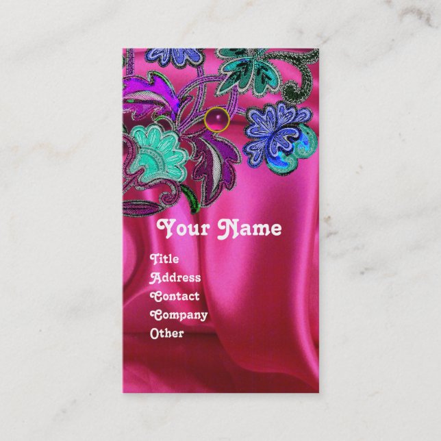 FLASCHENFLÄCHENPINK FUCHSIA SILK CLOTH, GEM MONOGR VISITENKARTE (Vorderseite)