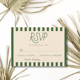 Flaschengrün gestreifte Retro-Minimalist-Hochzeit RSVP Karte